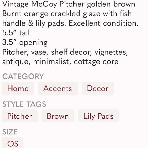 Vintage McCoy Water Lily Lotus Pitcher Peachy Brown with fish handle & lily pads - Picture 8 of 11